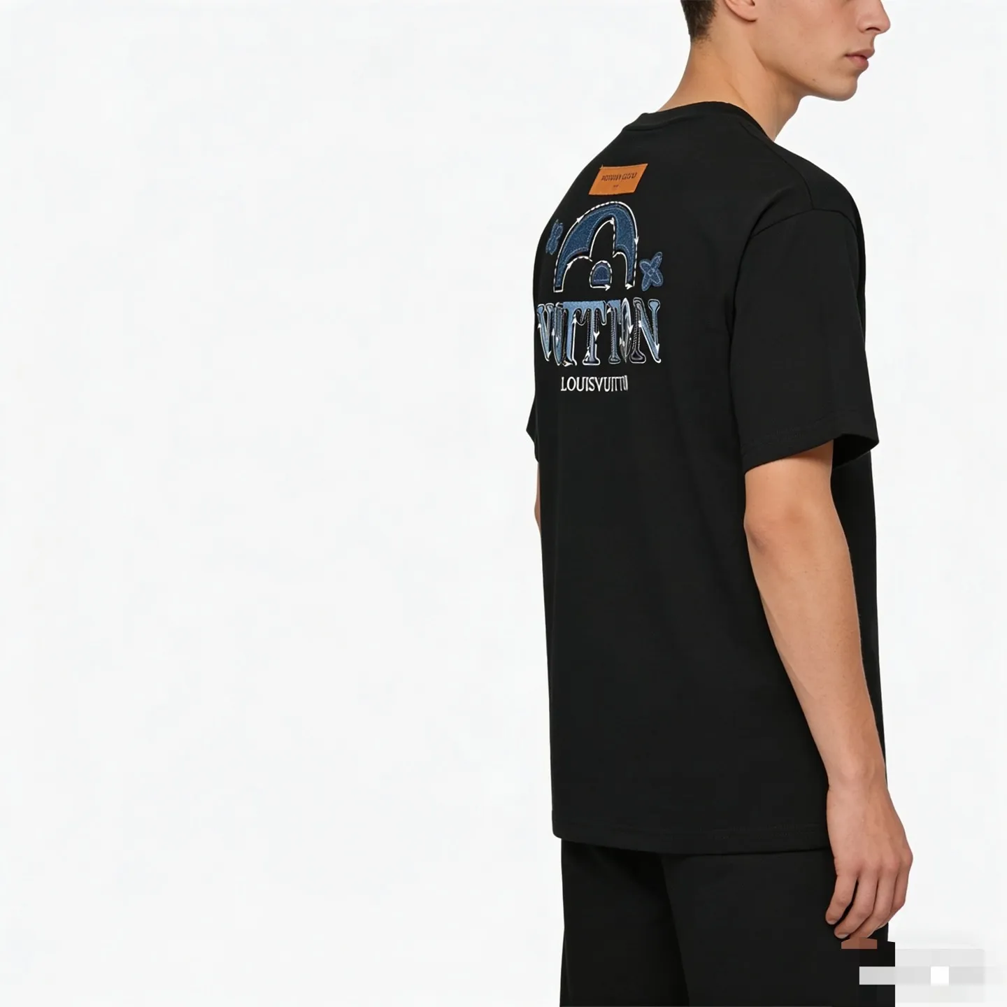 Louis Vuitton/Louis Vuitton 26ss denim patch presbyopic letter embroidered short sleeves